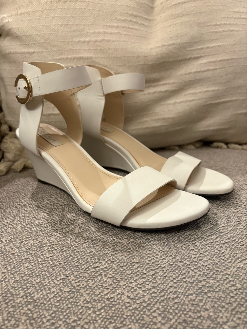Cole Haan White Ankle Strap Wedge Heel 🤍